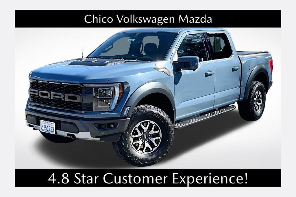 2023 Ford F-150 Raptor in Azure Gray Metallic — front three-quarter view