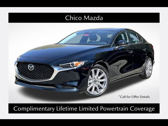 2026 Mazda Mazda3 Sedan 2.5 S Preferred in Jet Black Mica — front three-quarter view
