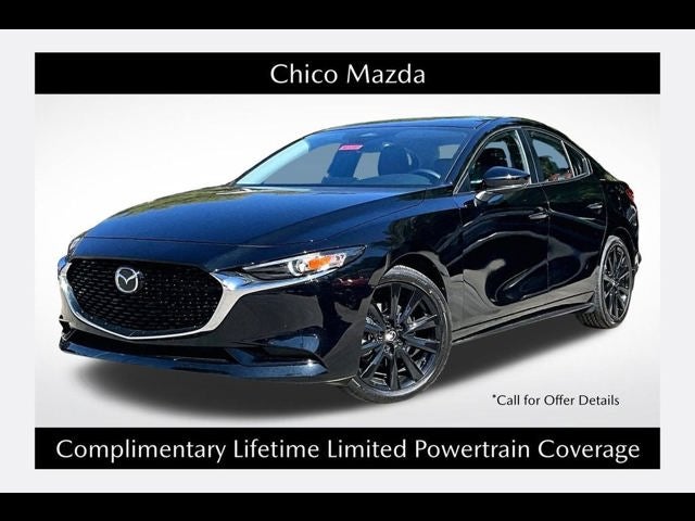 2026 Mazda Mazda3 Sedan 2.5 S Carbon Edition AWD in Jet Black Mica — front three-quarter view
